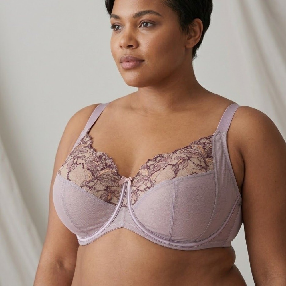 Understance Embroidered Sheer Lace Bra Size 36K Purple Elderberry Floral Mesh